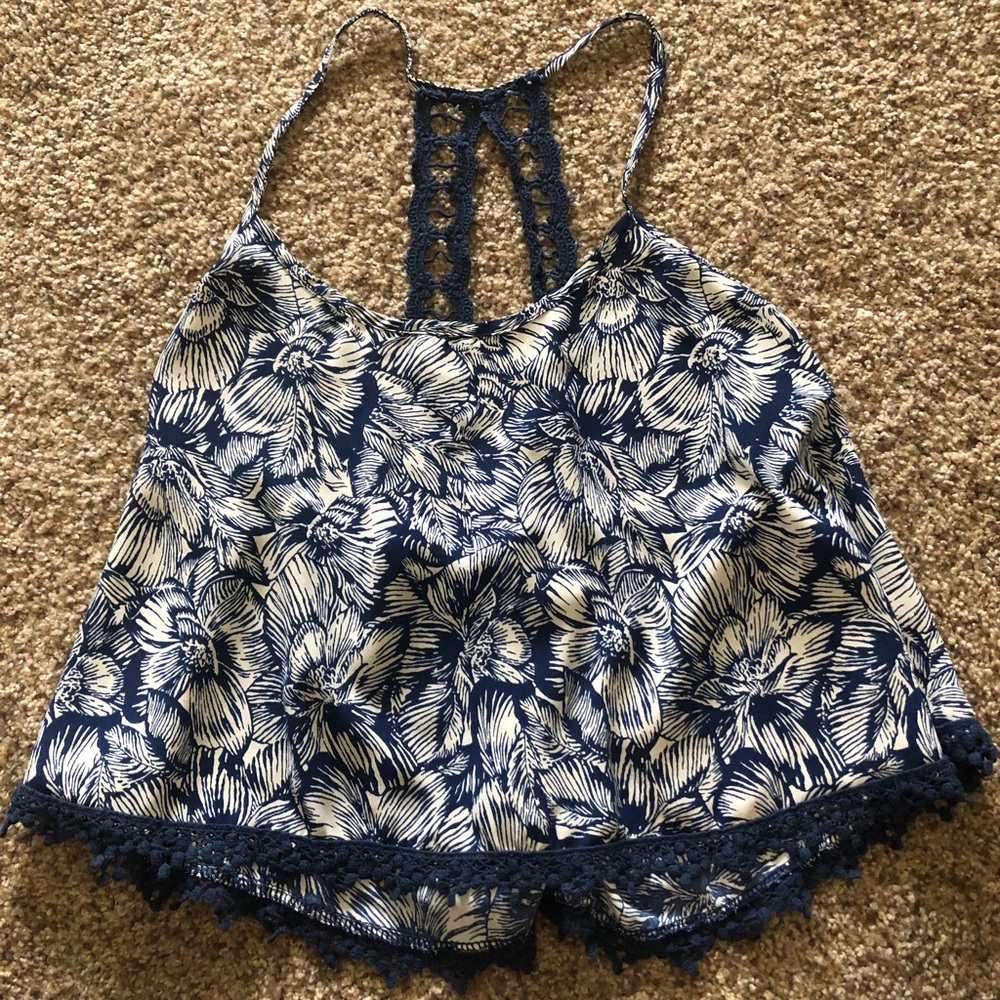 navy leaf print tank top